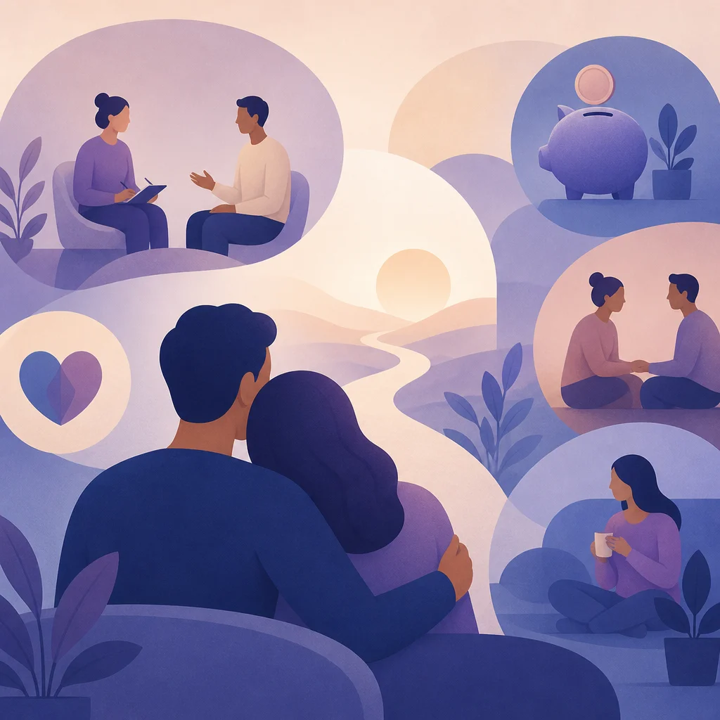 Stel aan de keukentafel dat samen praat over de kosten van relatietherapie en alternatieven